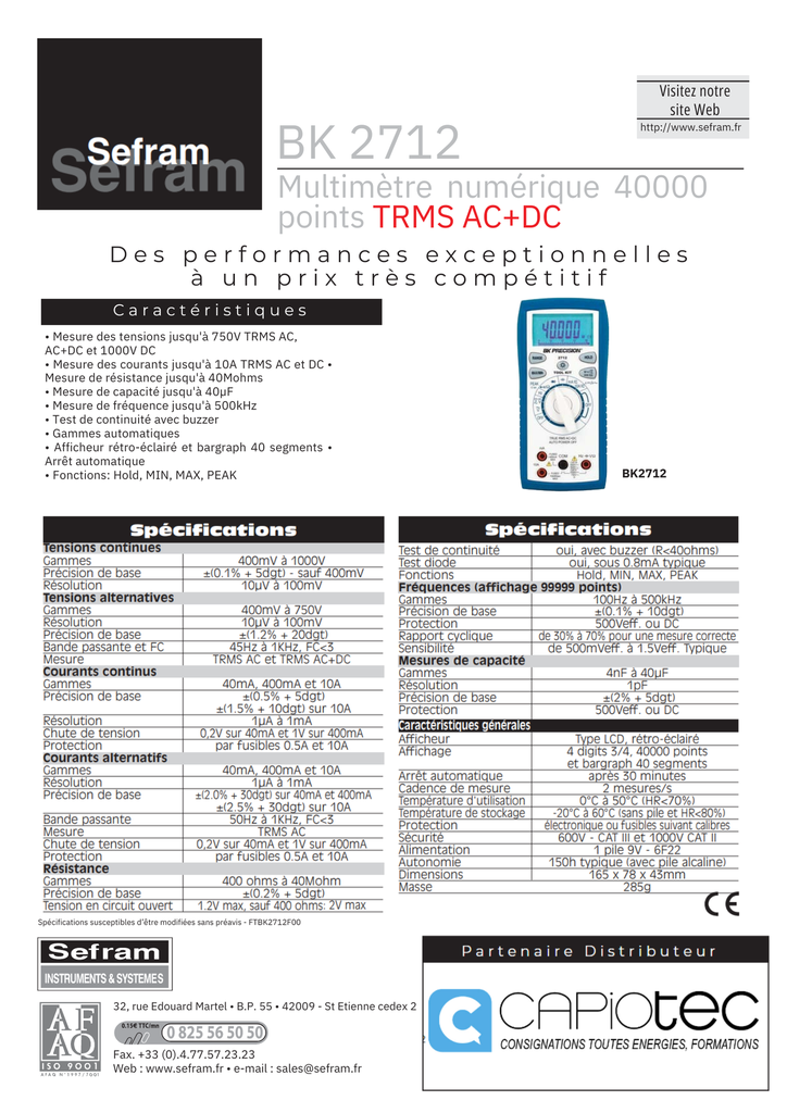 MULTIMETRE NUMERIQUE DE POCHE 10 000 POINTS TRMS AC+DC 1000V, UAC 750V