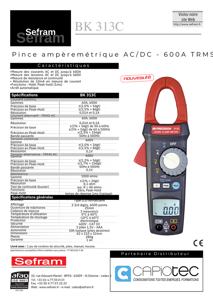 PINCE AMPEREMETRIQUE 600AAC/DC