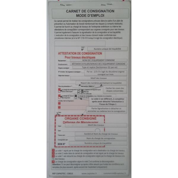 Carnet de consignation 25 fiches, bons et souches 2 étiquettes