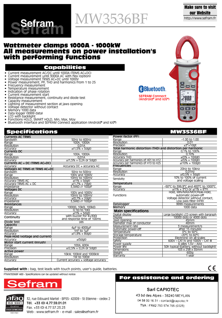 PINCE WATTMETRIQUE 1000A AC/DC