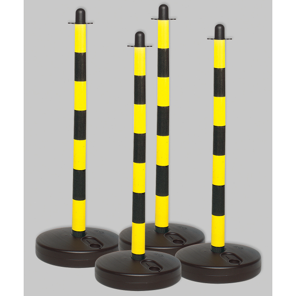 KIT DE 4 POTEAUX DE SIGNALISATION AVEC SOCLE LESTABLE JAUNE ET NOIRE