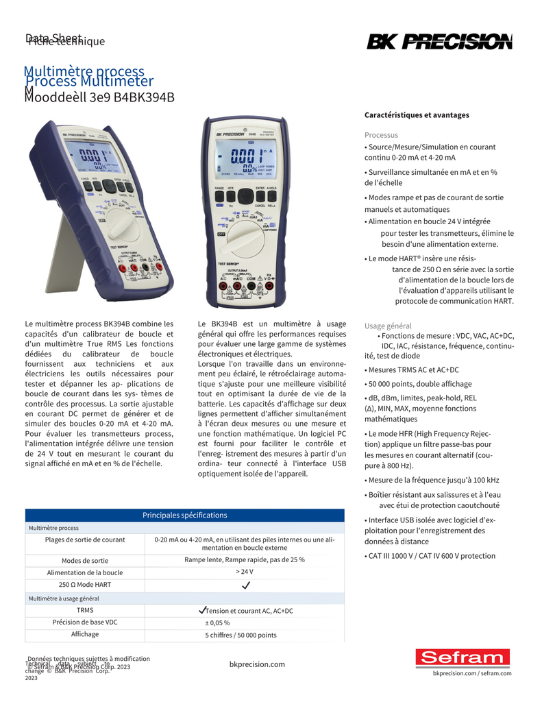 MULTIMETRE PROCESS / CALIBRATEUR DE BOUCLE 20 mA, 24V