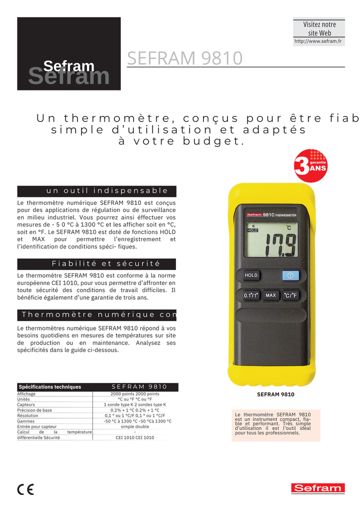 THERMOMETRE NUMERIQUE (1 VOIE) POUR THERMOCOUPLES TYPE K