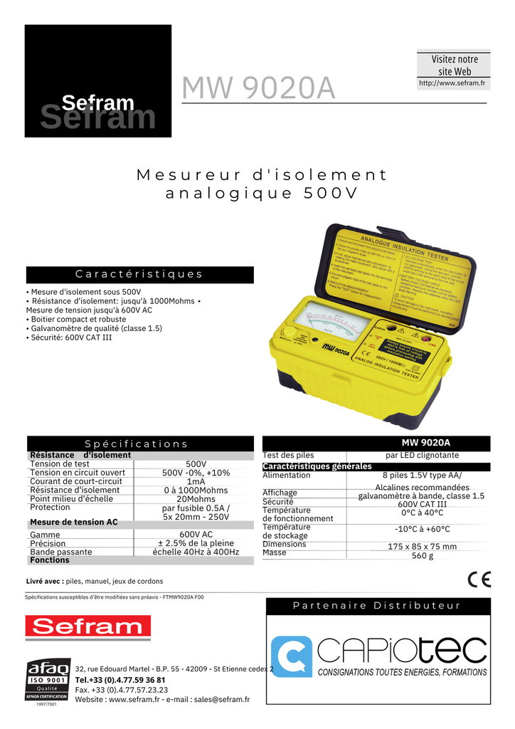 MESUREUR D'ISOLEMENT ANALOGIQUE 500V