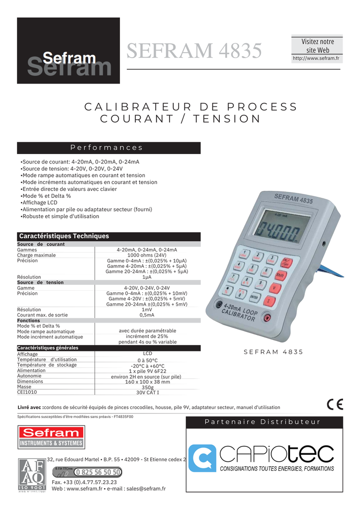 CALIBRATEUR COURANT (0-24mA) ET TENSION (0-24V) PORTABLE