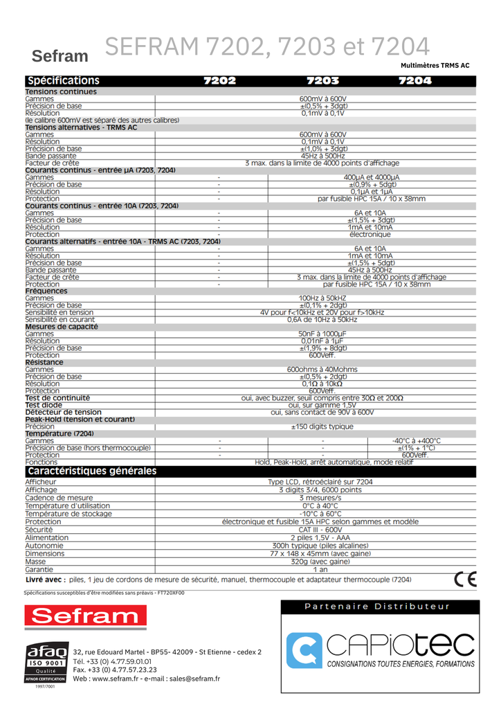 MULTIMETRE NUMERIQUE PORTABLE TRMS AC/DC