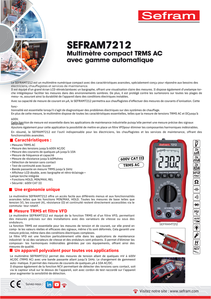 MULTIMETRE COMPACT 6000 POINTS, TRMS AC, GAMME AUTOMATIQUE