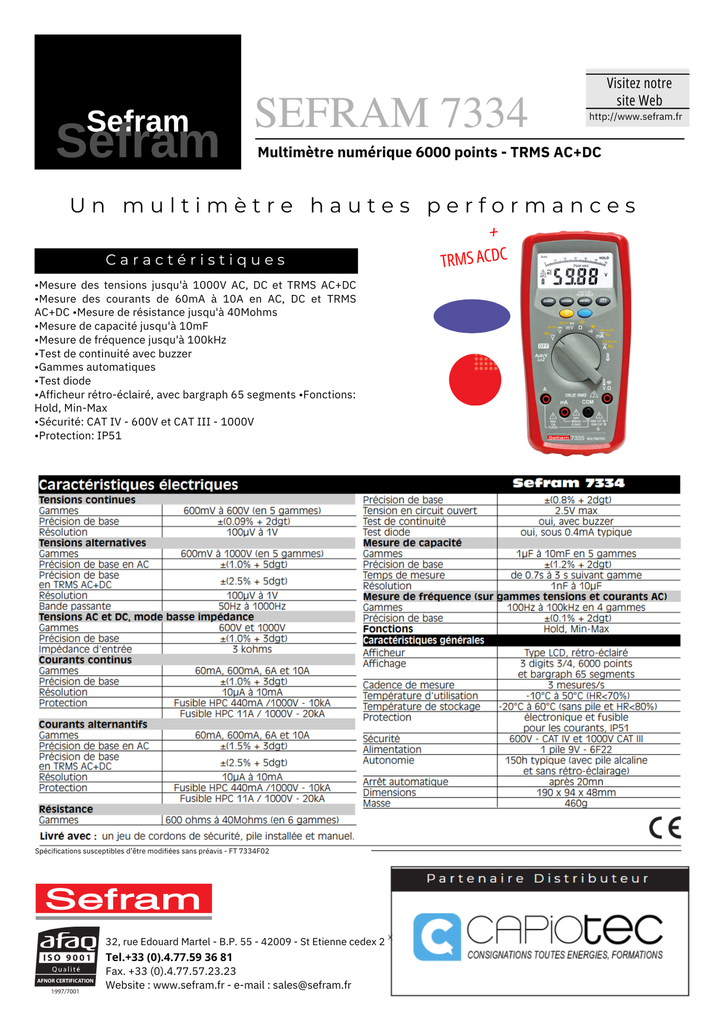 MULTIMETRE NUMERIQUE 6000 POINTS, TRMS AC+DC