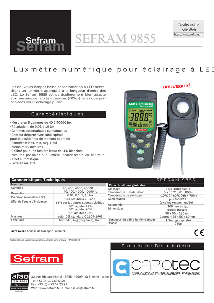 LUXMETRE NUMERIQUE POUR ECLAIRAGE LED, 40-40000 LUX