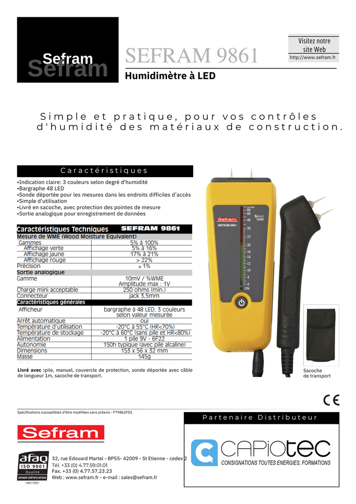HUMIDIMETRE A POINTE, POUR TEST DE MATERIAUX DE CONSTRUCTION