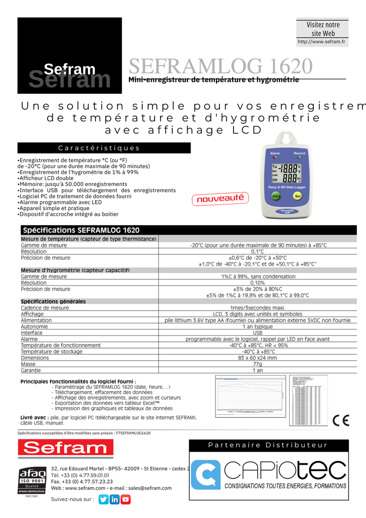 MINI ENREGISTREUR DE TEMPERATURE, SEUILS ET AFFICHEUR LCD