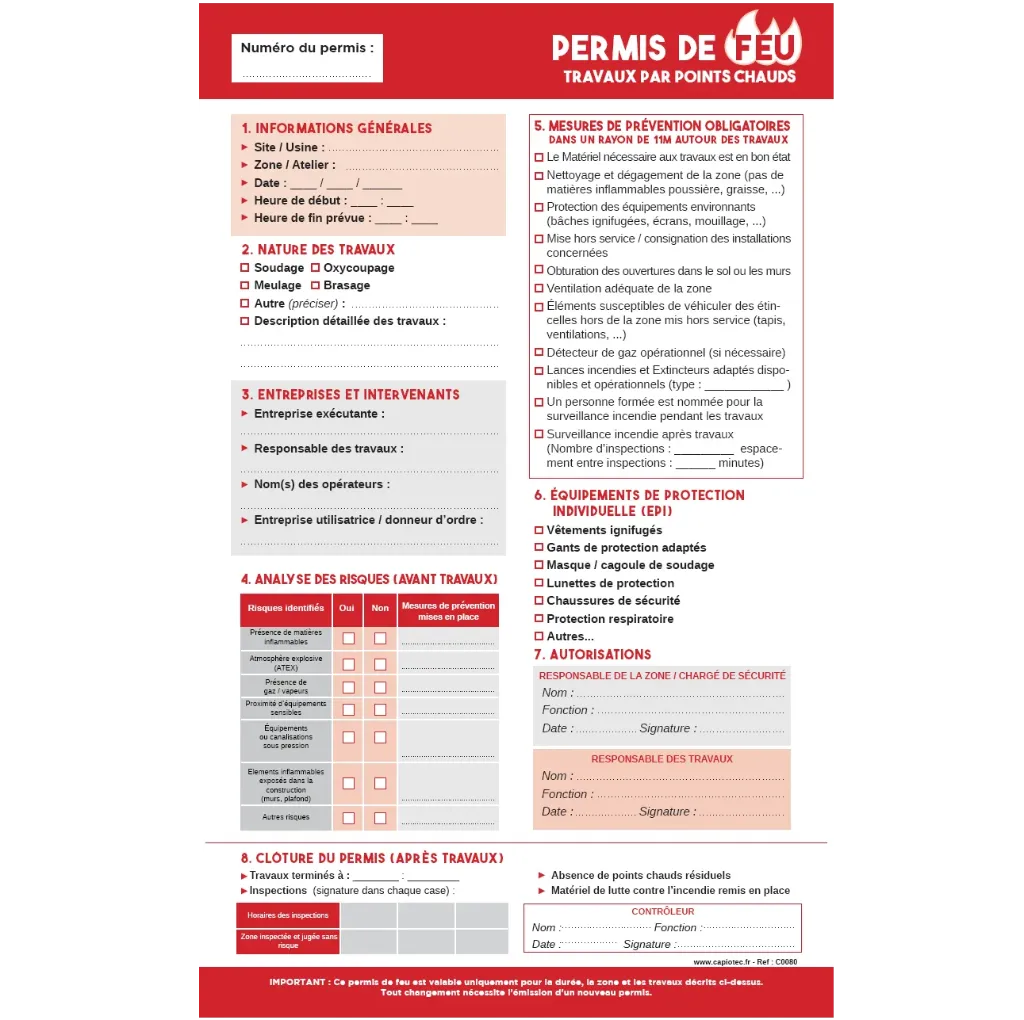 Carnet de 50 Permis de Feu (Triplicata)